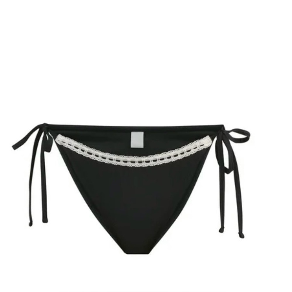 NEW Celebrity Pink Women's Swim Side Tie Bikini Bottom Black w/Lace - Picture 3 of 12